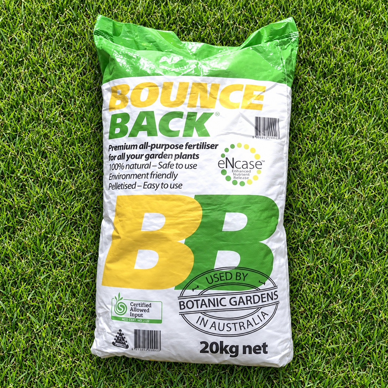 Bounce Back 20kg – bao phân hữu cơ Úc trên cỏ xanh